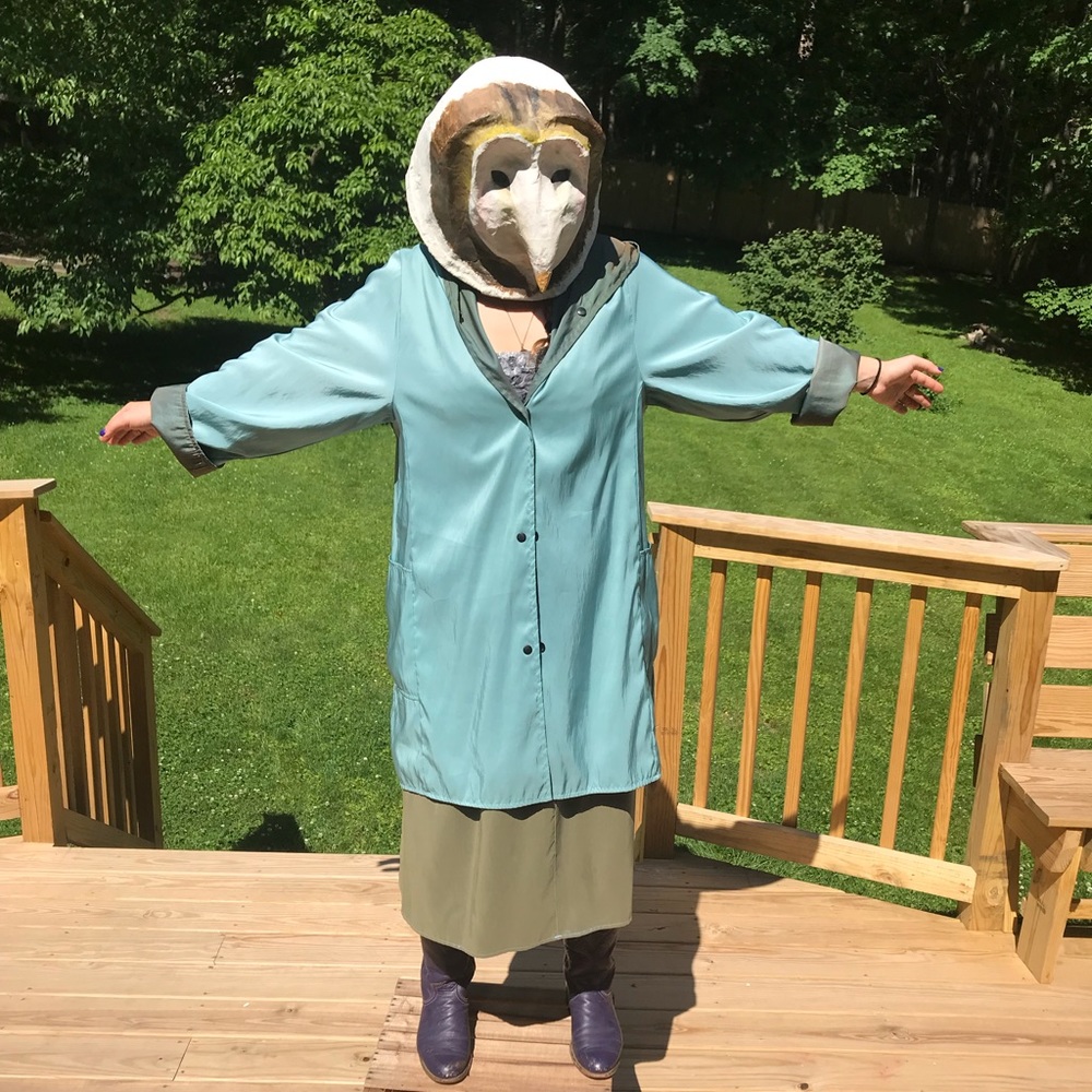 Reversible gold-turquoise, pockets, hood raincoat